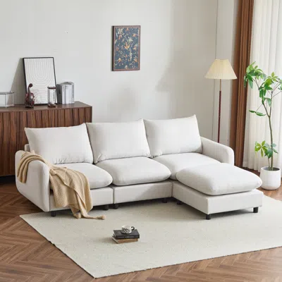 Streamdale Furniture Streamdale 99" 4-piece L-shaped Modular Sectional Sofa With Ottoman In White