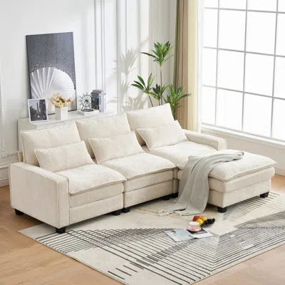 Streamdale Furniture Streamdale 99" Cloud Sectional Sofa, Chenille L-shape Couch With Ottoman, Beige In Neutral