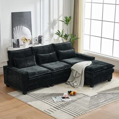 Streamdale Furniture Streamdale 99" Cloud Sectional Sofa, Chenille L-shape Couch With Ottoman, Black