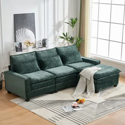 Streamdale Furniture Streamdale 99" Cloud Sectional Sofa, Chenille L-shape Couch With Ottoman, Green