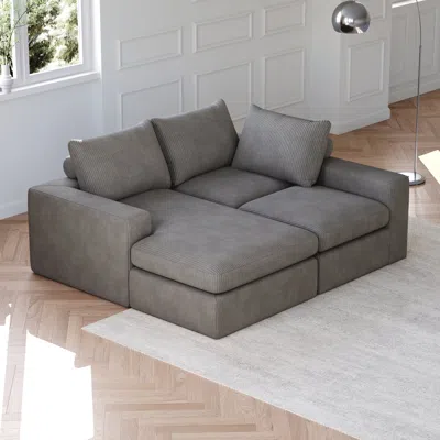 Streamdale Furniture Streamdale 99" Corduroy Sectional Sofa With Chaise & 3 Pillows