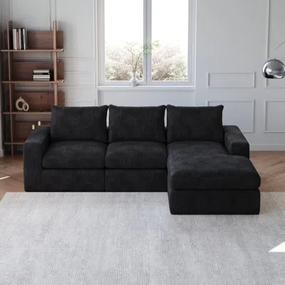 Streamdale Furniture Streamdale 99" Corduroy Sectional Sofa With Chaise & 3 Pillows