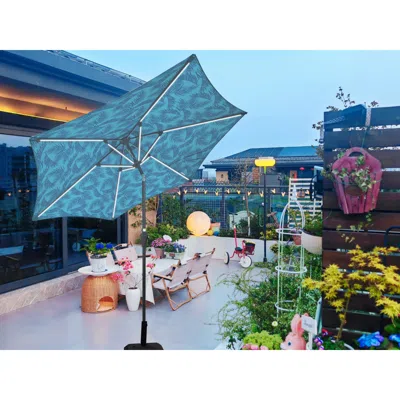 Streamdale Furniture Streamdale 9ft Umbrella With Light Pattern + Cyan In Blue