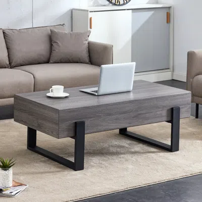 Streamdale Furniture Streamdale A Rustic Gray Wood Grain Mdf Coffee Table With Black Metal Legs - An Elegant Space In Nat