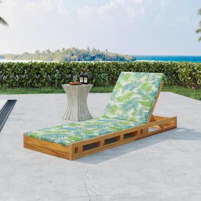 Streamdale Furniture Streamdale Acacia Chaise Lounge Set - Leaf Coconut Cushions In Green