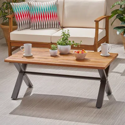 Streamdale Furniture Streamdale Acacia Coffee Table, Teak/rustic Metal, Brown/black, 18"h 27"w 43"l