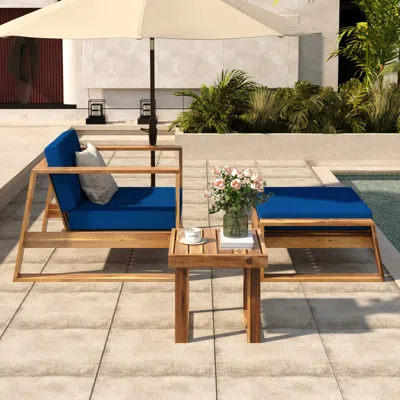 Streamdale Furniture Streamdale Acacia Lounge Set, Chair & Ottoman, Patio/balcony/garden