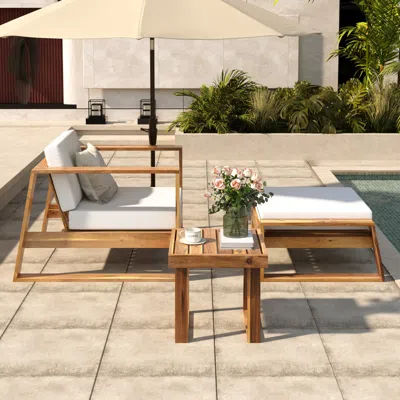 Streamdale Furniture Streamdale Acacia Lounge Set, Chair & Ottoman, Patio/balcony/garden