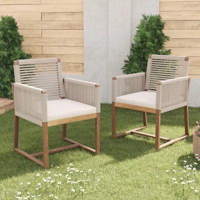 Streamdale Furniture Streamdale Acacia Patio Chairs (set Of 2), Rope Back, Cushions, Light Brown
