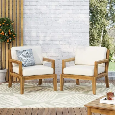 Streamdale Furniture Streamdale Acacia Patio Club Chairs (set Of 2), Teak Finish, Beige Cushions