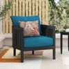 Streamdale Furniture Streamdale Acacia Wicker Club Chair, Black Frame, Dark Teal Cushions, 27,5"w