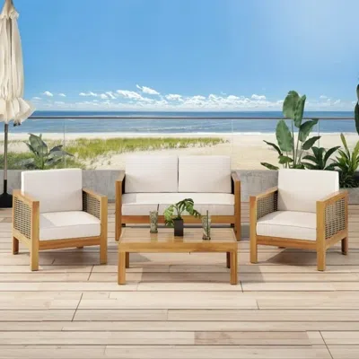 Streamdale Furniture Streamdale Acacia Wood 4-seater Chat Set, Teak Finish