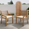 Streamdale Furniture Streamdale Acacia Wood & Wicker Dining Chairs - Cream Cushion - Teak Finish (set Of 2)