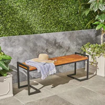 Streamdale Furniture Streamdale Acacia Wood Bench: Chic Style, Iron Strength