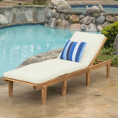 Streamdale Furniture Streamdale Acacia Wood Chaise Lounge With Cushion - Teak Finish