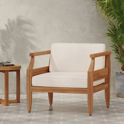Streamdale Furniture Streamdale Acacia Wood Club Chair With Water-resistant Cushions For Outdoor Comfort