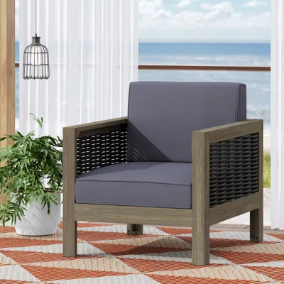 Streamdale Furniture Streamdale Acacia Wood Club Chair With Wicker Accents And Water-resistant Cushions