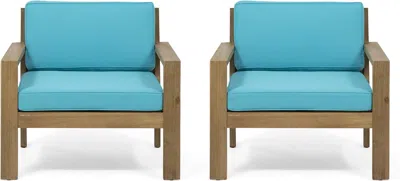 Streamdale Furniture Streamdale Acacia Wood Club Chairs With Wire Brushed Finish And Water-resistant Cushions