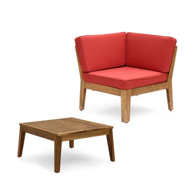Streamdale Furniture Streamdale Acacia Wood Corner And Coffee Table Set: Classic Homey Style With Water-resistant Cushion