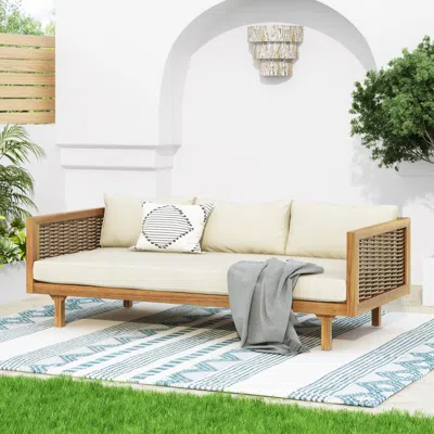 Streamdale Furniture Streamdale Acacia Wood Daybed With Water-resistant Cushions And Rattan Armrests