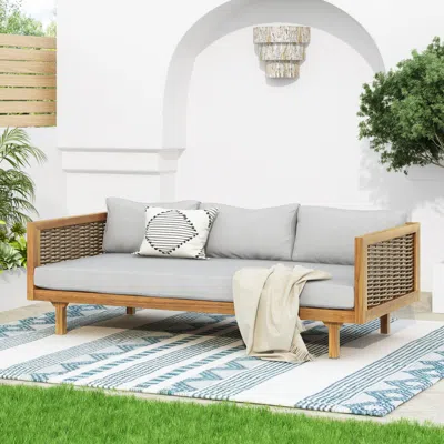 Streamdale Furniture Streamdale Acacia Wood Daybed With Water-resistant Cushions And Rattan Armrests
