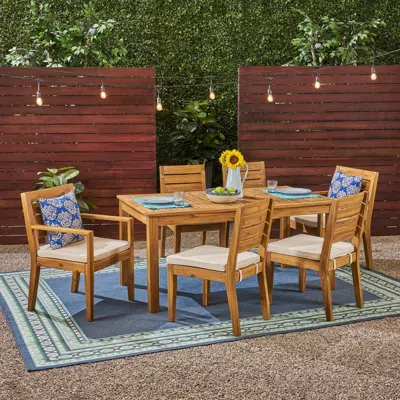 Streamdale Furniture Streamdale Acacia Wood Expandable Dining Set With Cushions