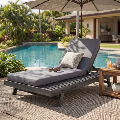 Streamdale Furniture Streamdale Acacia Wood Lounge Chaise Set With Water-resistant Cushions - Black