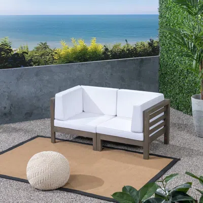 Streamdale Furniture Streamdale Acacia Wood Loveseat Sectional With Water-resistant Cushions