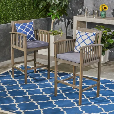 Streamdale Furniture Streamdale Acacia Wood Outdoor Barstools With Water-resistant Cushions (set Of 2)