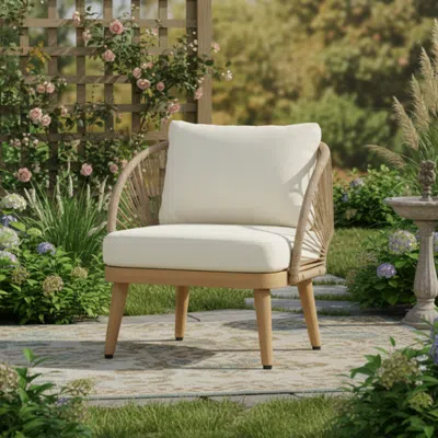 Streamdale Furniture Streamdale Acacia Wood Outdoor Club Chair With Rope Accents & Weather-resistant Cushion