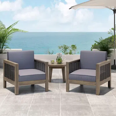 Streamdale Furniture Streamdale Acacia Wood Outdoor Club Chairs With Wicker And Water-resistant Cushions (set Of 2)