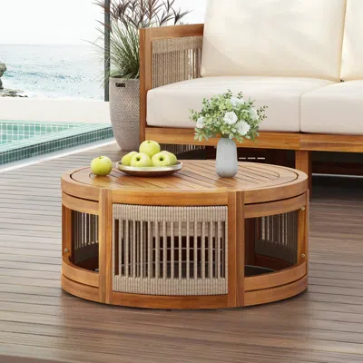 Streamdale Furniture Streamdale Acacia Wood Outdoor Coffee Table - Handwoven Rope Accent