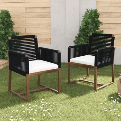 Streamdale Furniture Streamdale Acacia Wood Outdoor Dining Chairs (set Of 2) With Rope Design, Washable Cushions, Black
