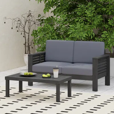 Streamdale Furniture Streamdale Acacia Wood Outdoor Loveseat And Coffee Table Set With Cushions
