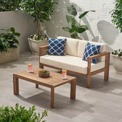 Streamdale Furniture Streamdale Acacia Wood Outdoor Loveseat & Coffee Table With Water-resistant Cushions