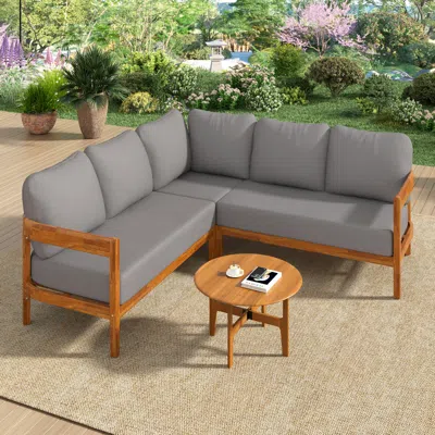 Streamdale Furniture Streamdale Acacia Wood Outdoor Patio Conversation Set With 6 Cushions
