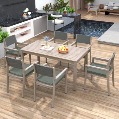 Streamdale Furniture Streamdale Acacia Wood Outdoor Patio Dining Set With Cushioned Chairs