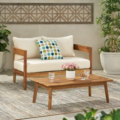 Streamdale Furniture Streamdale Acacia Wood Patio Loveseat And Coffee Table Set With Water-resistant Cushions