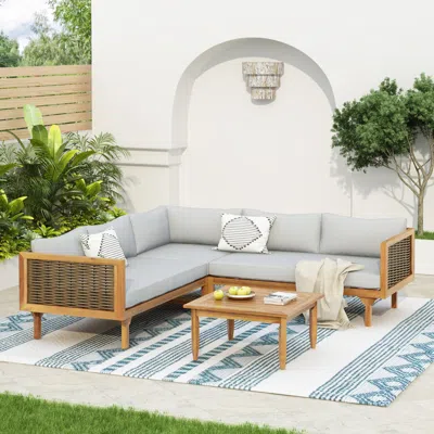 Streamdale Furniture Streamdale Acacia Wood Sectional Seating Group With Cushions