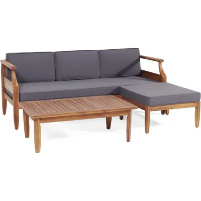 Streamdale Furniture Streamdale Acacia Wood Sofa Chat Set With Cushions In Blue