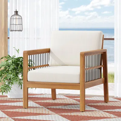 Streamdale Furniture Streamdale Acacia/wicker Outdoor Club Chair, Deep Seating, Beige Cushion