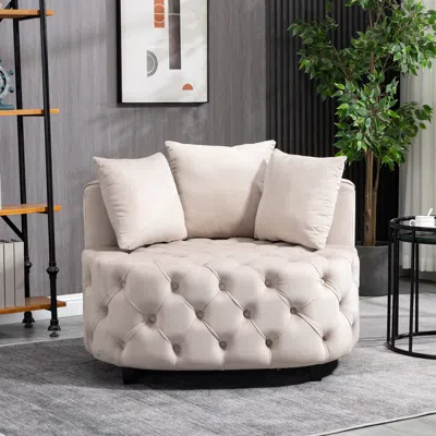 Streamdale Furniture Streamdale Accent Chair Classical Barrel Chair For Living Room Modern Leisure In Neutral