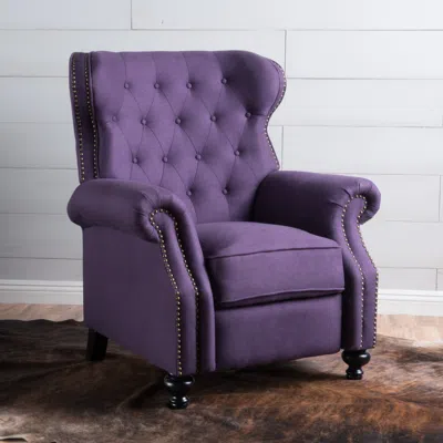 Streamdale Furniture Streamdale Accented Push Back Recliner Chair With Rolled Arms In Plum, Enjoy Cocooning Comfort In Blue
