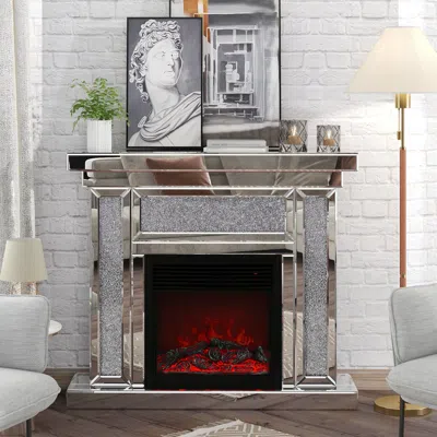 Streamdale Furniture Streamdale Acrylic Diamond Mirror Mantelpiece With Electric Heater In Black