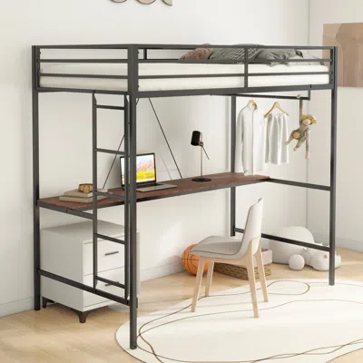 Streamdale Furniture Streamdale Adam Sturdy Twin Loft Bunk With Desk And Closet Rod