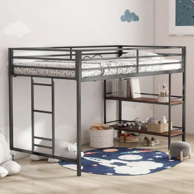 Streamdale Furniture Streamdale Adam Sturdy Twin Loft Bunk With Shelf And Ladder In Gray