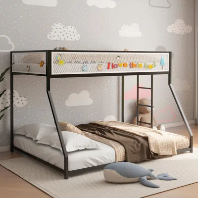 Streamdale Furniture Streamdale Adam Twin Full Black Bunk Bed With White Mesh Guard Rail