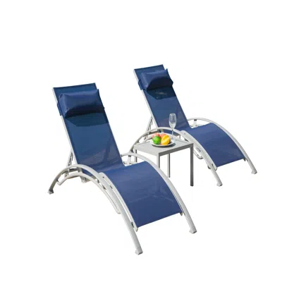 Streamdale Furniture Streamdale Adjustable 3-piece Outdoor Chaise Lounge Set In Blue