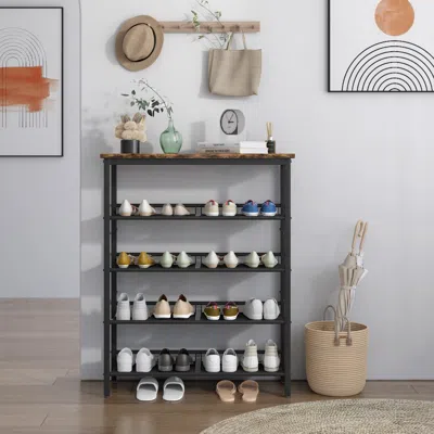 Streamdale Furniture Streamdale Adjustable 5-layer Industrial Shoe Rack With Mesh Shelves In Black