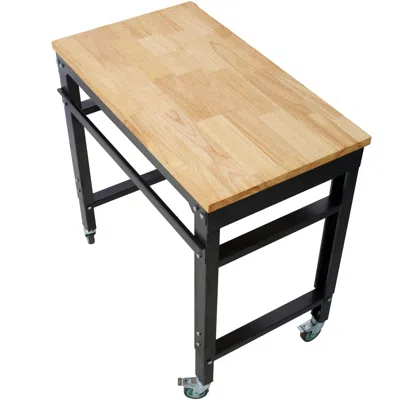 Streamdale Furniture Streamdale Adjustable Rolling Workbench With Rubber Wood Top (35" Wide)